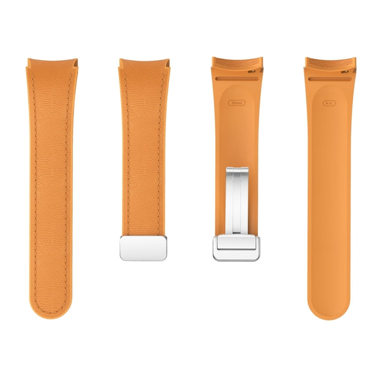 For Samsung Galaxy Watch 6 Magnetic Silver Buckle Leather Silicone Watch Band(Light Brown)