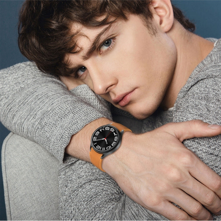 For Samsung Galaxy Watch 6 Magnetic Silver Buckle Leather Silicone Watch Band(Light Brown)