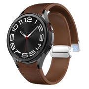 For Samsung Galaxy Watch 6 Magnetic Silver Buckle Leather Silicone Watch Band(Dark Brown)