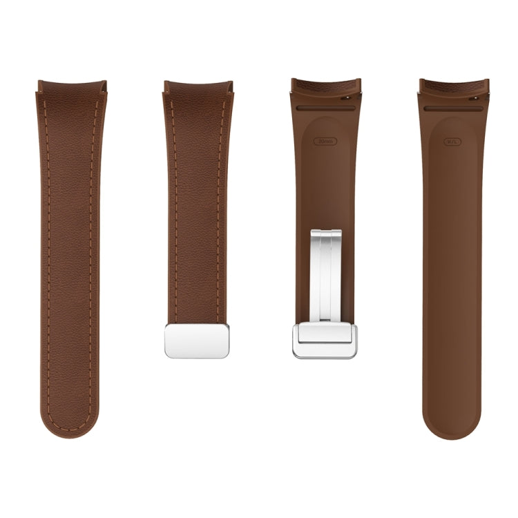 For Samsung Galaxy Watch 6 Magnetic Silver Buckle Leather Silicone Watch Band(Dark Brown)