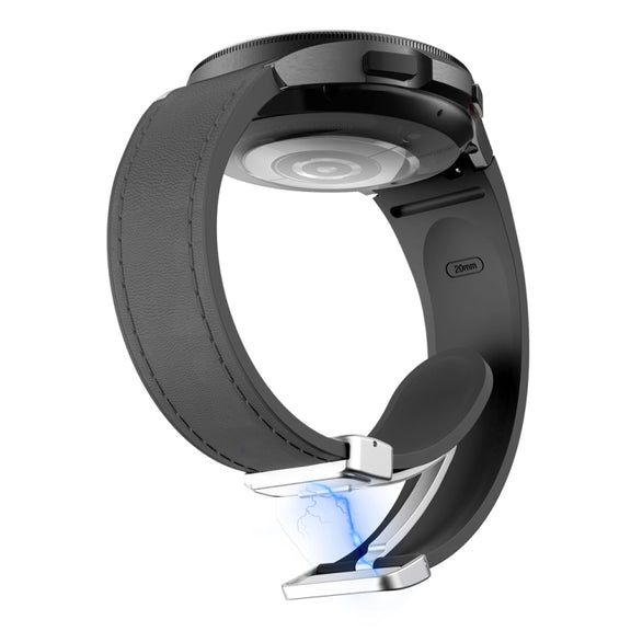 For Samsung Galaxy Watch 6 Magnetic Silver Buckle Leather Silicone Watch Band(Space Grey)