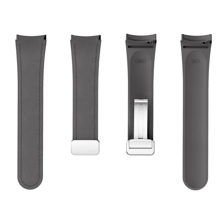 For Samsung Galaxy Watch 6 Magnetic Silver Buckle Leather Silicone Watch Band(Space Grey)