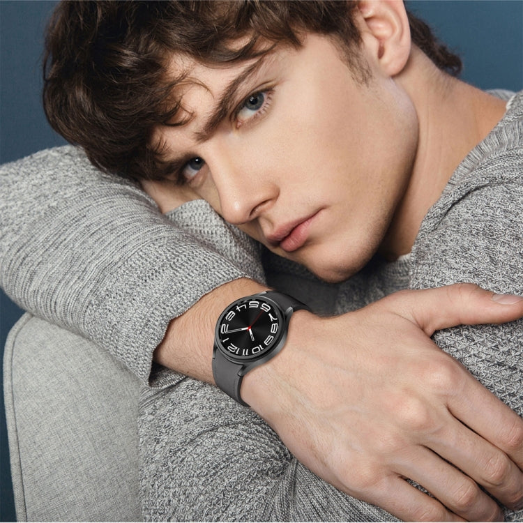 For Samsung Galaxy Watch 6 Magnetic Silver Buckle Leather Silicone Watch Band(Space Grey)