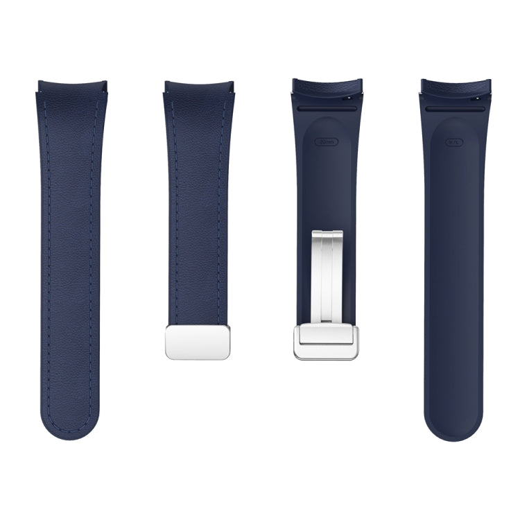 For Samsung Galaxy Watch 6 Magnetic Silver Buckle Leather Silicone Watch Band(Midnight Blue)
