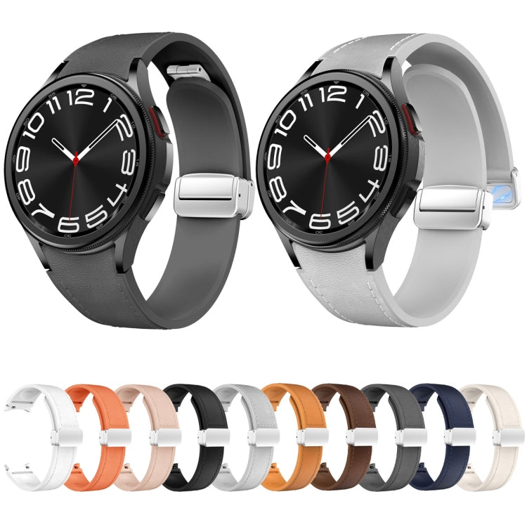 For Samsung Galaxy Watch 6 Magnetic Silver Buckle Leather Silicone Watch Band(Space Grey)