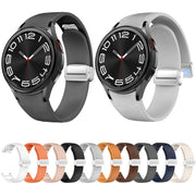 For Samsung Galaxy Watch 6 Magnetic Silver Buckle Leather Silicone Watch Band(Space Grey)