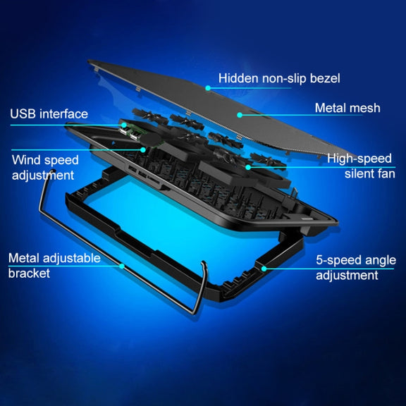 ICE COOREL Notebook Computer Base Speed Control Silent Six-fan Cooling Holder Cooling Rack, Style: Premium Edition(Lvory)