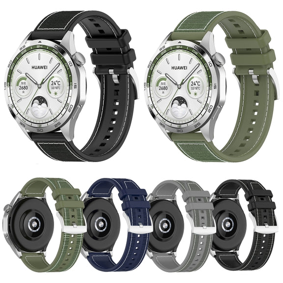 22mm Hybrid Nylon Braid Silicone Watch Band(Black)