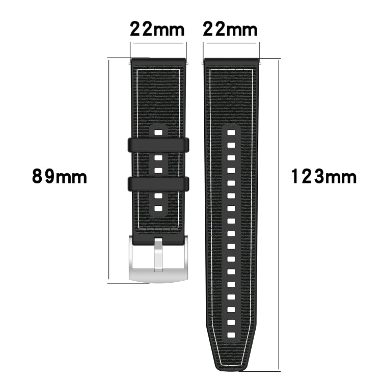 22mm Hybrid Nylon Braid Silicone Watch Band(Black)