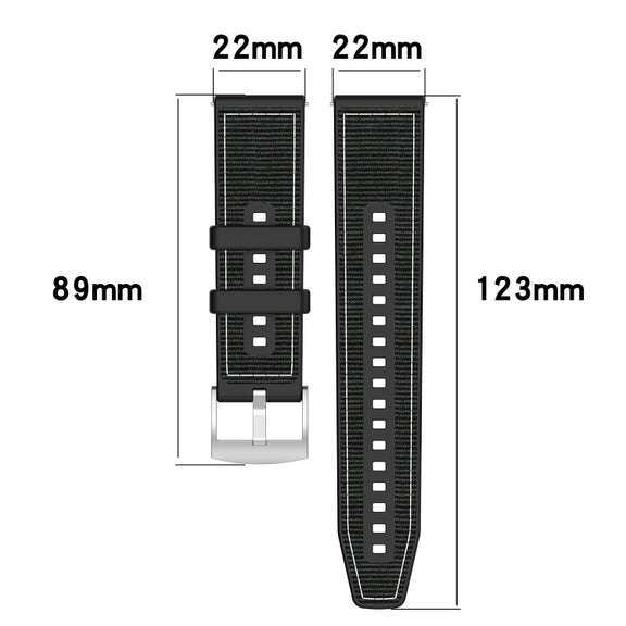 22mm Hybrid Nylon Braid Silicone Watch Band(Black)