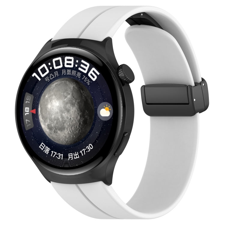 18mm Groove Folding Black Buckle Silicone Watch Band(White)