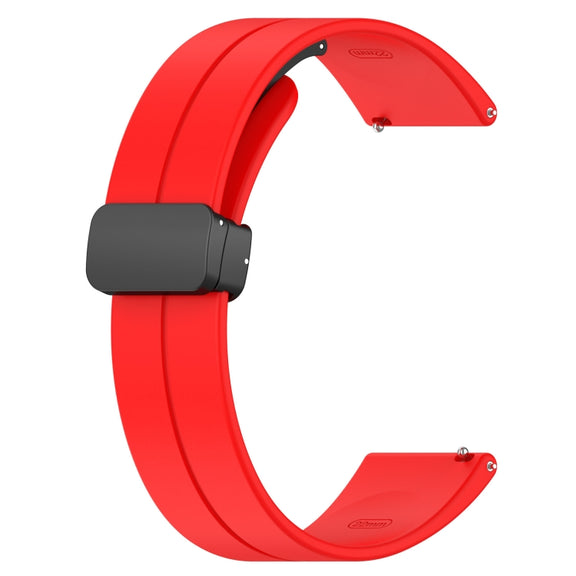 18mm Groove Folding Black Buckle Silicone Watch Band(Red)