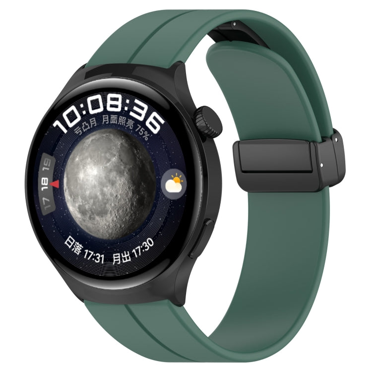 18mm Groove Folding Black Buckle Silicone Watch Band(Dark Green)