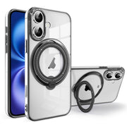 For iPhone 16 Electroplating MagSafe 360 Degree Rotation Holder Shockproof Phone Case(Black)