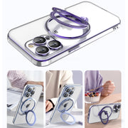 For iPhone 16 Electroplating MagSafe 360 Degree Rotation Holder Shockproof Phone Case(Black)