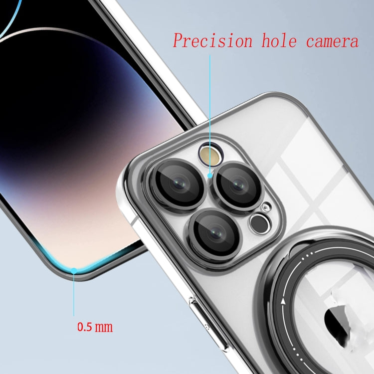 For iPhone 16 Electroplating MagSafe 360 Degree Rotation Holder Shockproof Phone Case(Black)