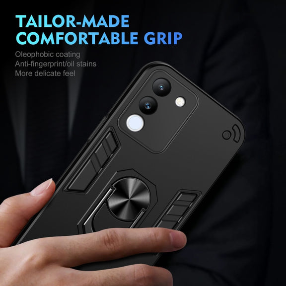 For vivo V29e 5G Shockproof Metal Ring Holder Phone Case(Black)