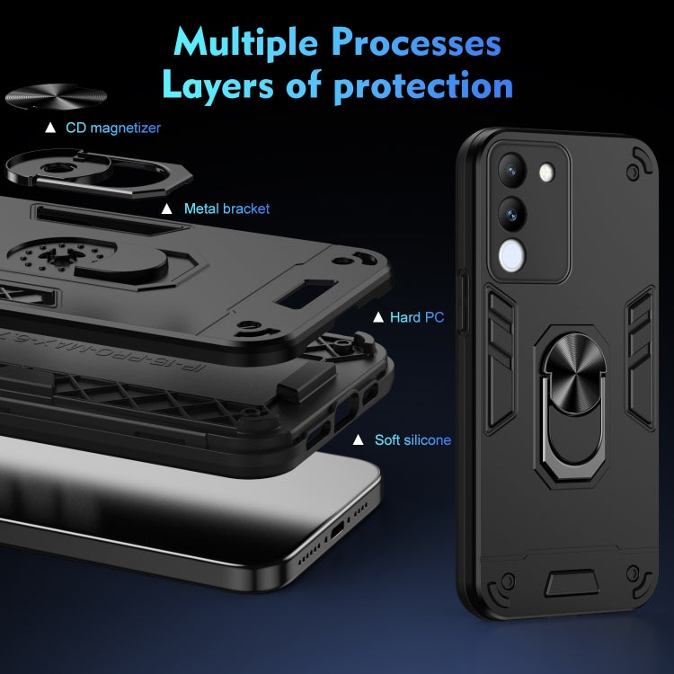 For vivo V29e 5G Shockproof Metal Ring Holder Phone Case(Black)