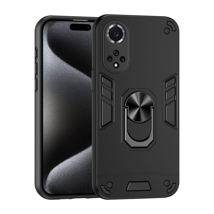 For Huawei nova 9 Shockproof Metal Ring Holder Phone Case(Black)