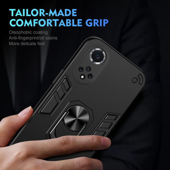 For Huawei nova 9 Shockproof Metal Ring Holder Phone Case(Black)