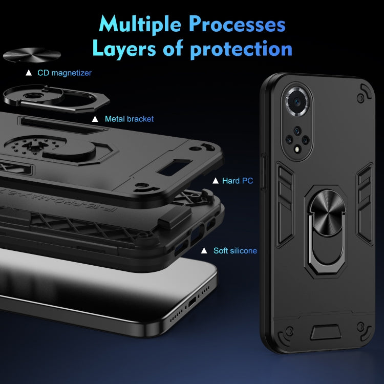 For Huawei nova 9 Shockproof Metal Ring Holder Phone Case(Black)