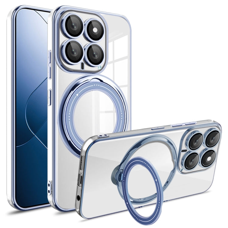 For Xiaomi 14 Electroplating MagSafe 360 Degree Rotation Holder Shockproof Phone Case(Blue)
