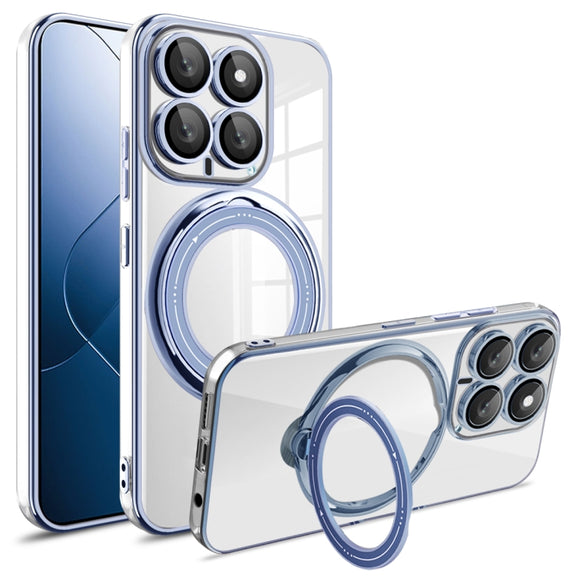 For Xiaomi 14 Electroplating MagSafe 360 Degree Rotation Holder Shockproof Phone Case(Blue)