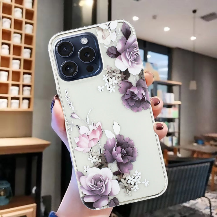 For iPhone 16 Pro Max Colorful Painting Pattern TPU Phone Case(Peony)