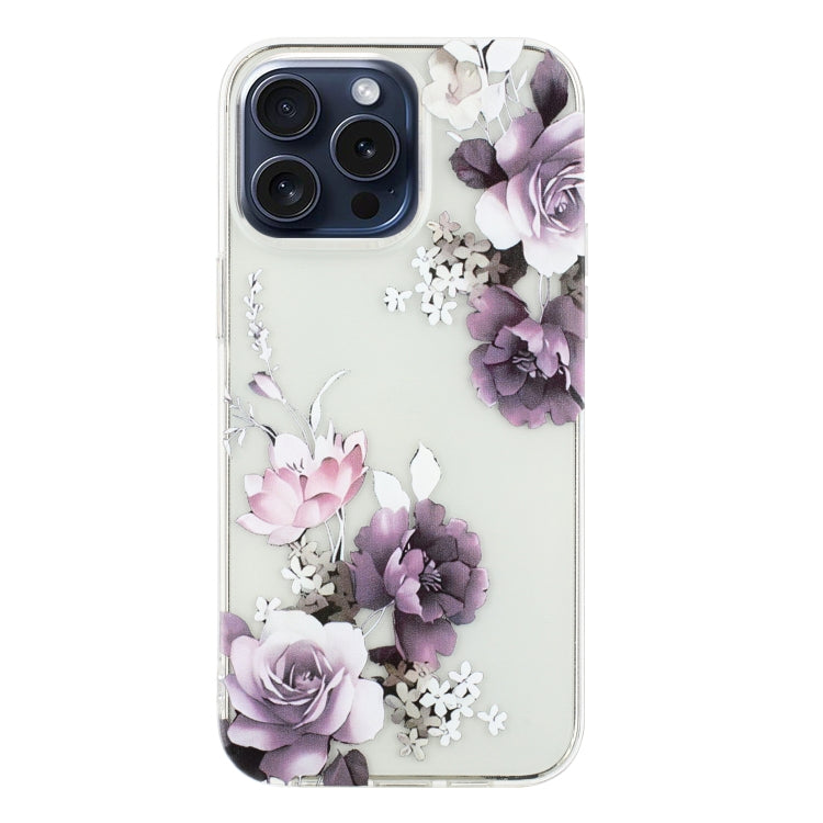 For iPhone 16 Pro Max Colorful Painting Pattern TPU Phone Case(Peony)