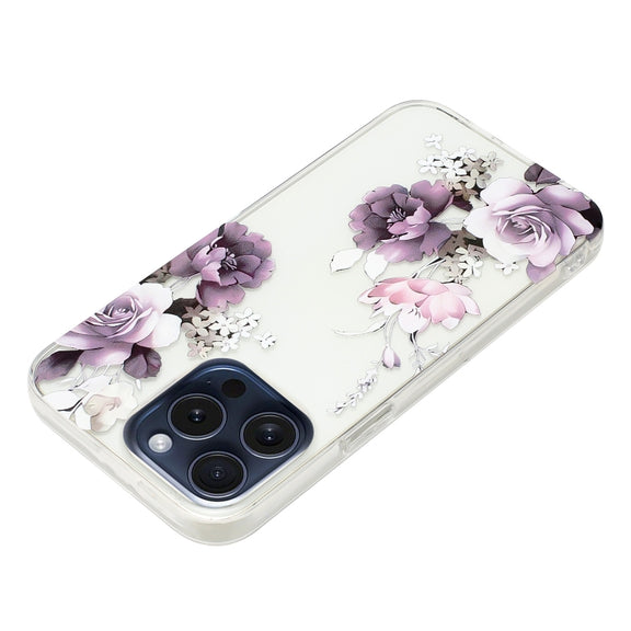 For iPhone 16 Pro Max Colorful Painting Pattern TPU Phone Case(Peony)