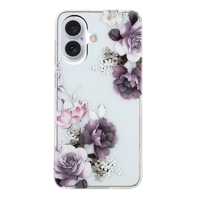 For iPhone 16 Plus Colorful Painting Pattern TPU Phone Case(Peony)