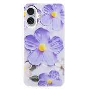 For iPhone 16 Plus Colorful Painting Pattern TPU Phone Case(Purple Flowers)