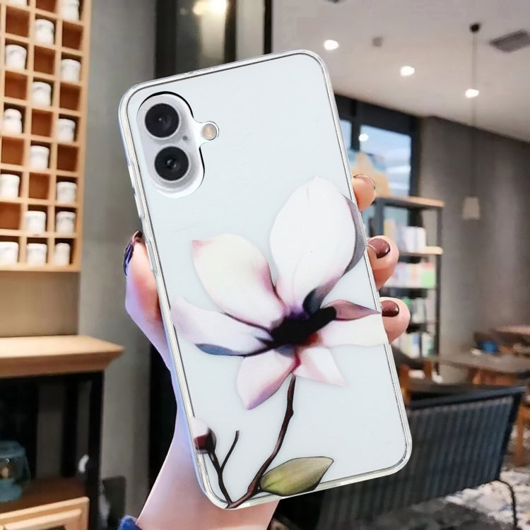 For iPhone 16 Plus Colorful Painting Pattern TPU Phone Case(White Flowers)