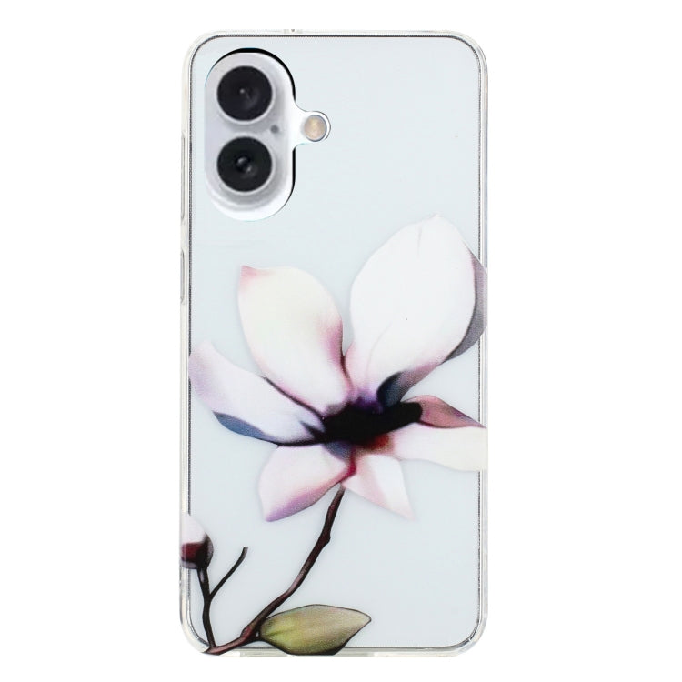 For iPhone 16 Plus Colorful Painting Pattern TPU Phone Case(White Flowers)