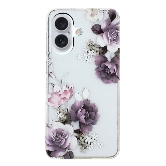 For iPhone 16 Colorful Painting Pattern TPU Phone Case(Peony)