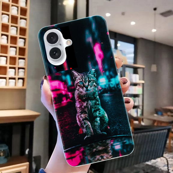 For iPhone 16 Colorful Painting Pattern TPU Phone Case(Traffic Light Cat)