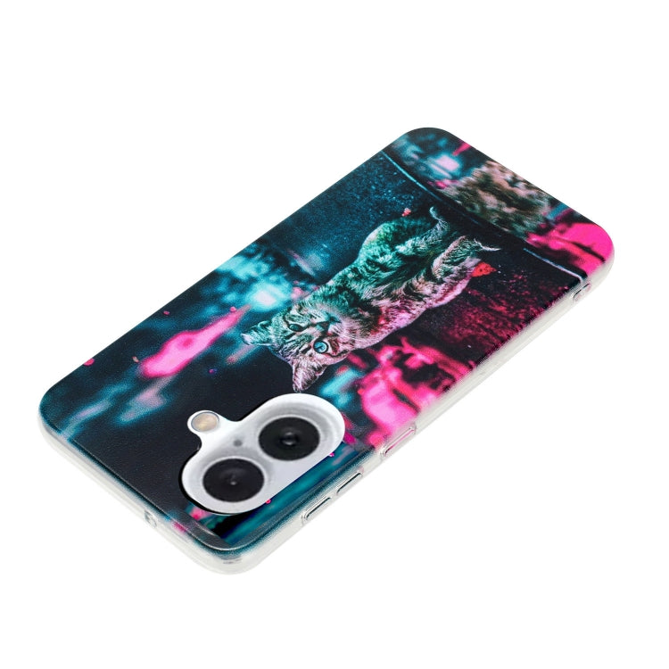 For iPhone 16 Colorful Painting Pattern TPU Phone Case(Traffic Light Cat)