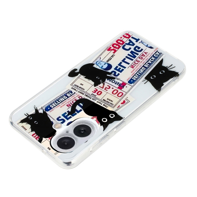 For iPhone 16 Colorful Painting Pattern TPU Phone Case(Black Cat)