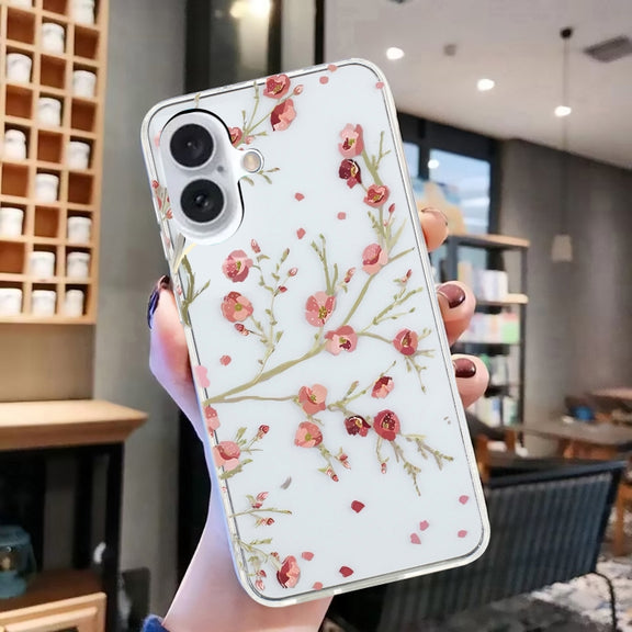 For iPhone 16 Colorful Painting Pattern TPU Phone Case(Red Flowers)