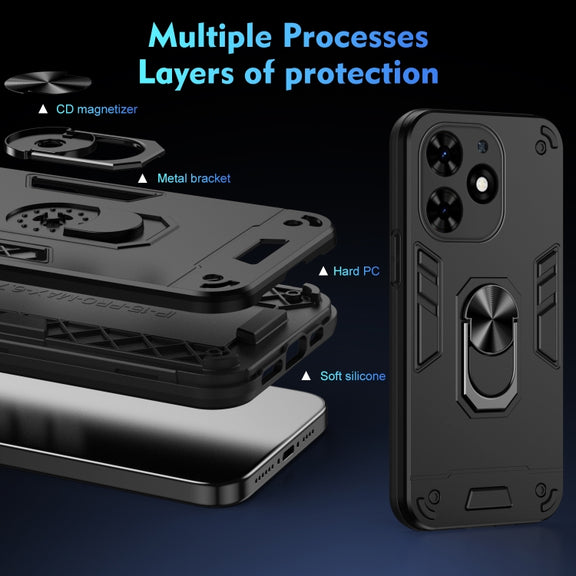 For Tecno Spark Go 2024 Shockproof Metal Ring Holder Phone Case(Black)