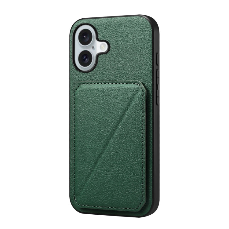 For iPhone 16 D04 Calf Texture Dual Card Slot Holder Phone Case(Green)