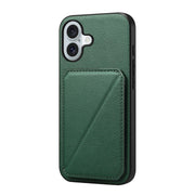 For iPhone 16 D04 Calf Texture Dual Card Slot Holder Phone Case(Green)