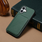 For iPhone 16 D04 Calf Texture Dual Card Slot Holder Phone Case(Green)