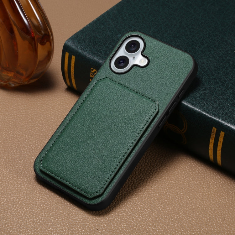 For iPhone 16 D04 Calf Texture Dual Card Slot Holder Phone Case(Green)
