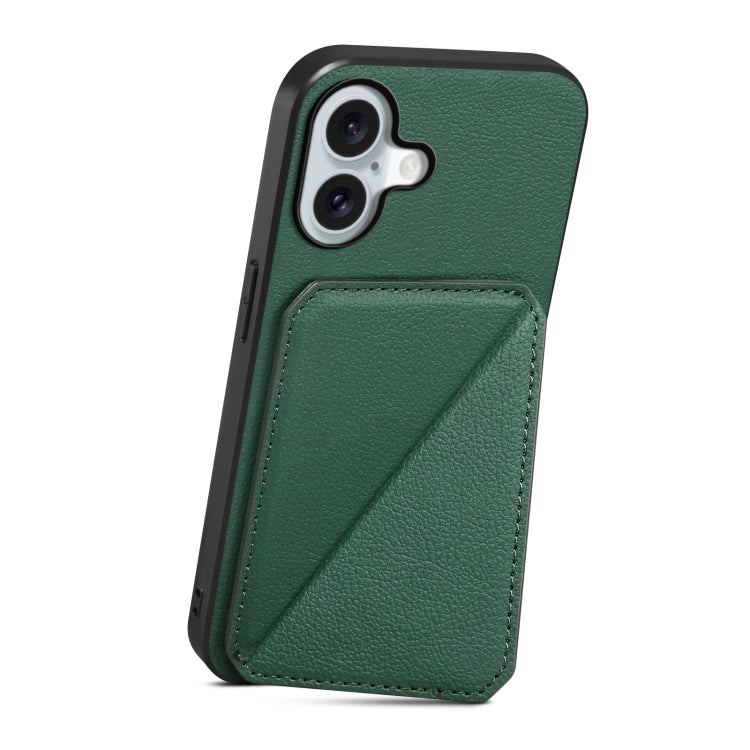 For iPhone 16 D04 Calf Texture Dual Card Slot Holder Phone Case(Green)