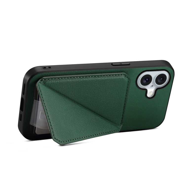 For iPhone 16 D04 Calf Texture Dual Card Slot Holder Phone Case(Green)