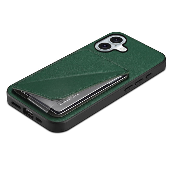 For iPhone 16 D04 Calf Texture Dual Card Slot Holder Phone Case(Green)