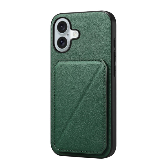 For iPhone 16 D04 Calf Texture Dual Card Slot Holder Phone Case(Green)