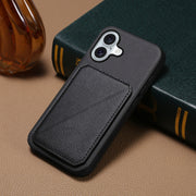 For iPhone 16 Plus D04 Calf Texture Dual Card Slot Holder Phone Case(Black)