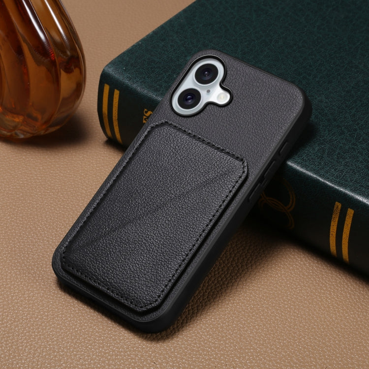 For iPhone 16 Plus D04 Calf Texture Dual Card Slot Holder Phone Case(Black)